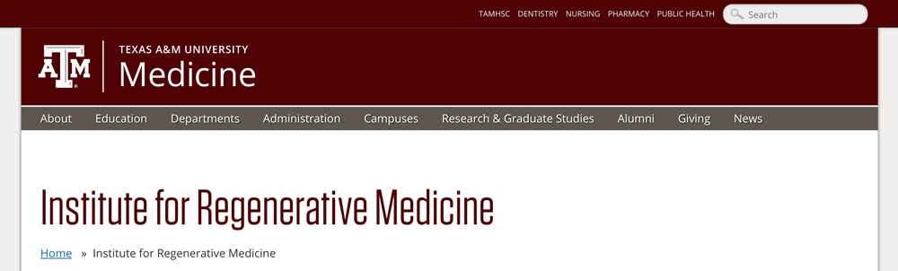Screenshot of the Institute for Regenerative Medicine website showing unit name in text