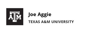 Black engraving nametag template with Texas A&M logo, person's name, and university affiliation