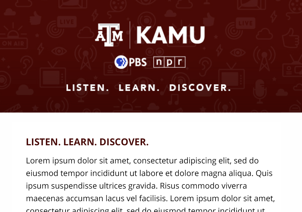 Example of a simple email image header with a logo on a patterned maroon background