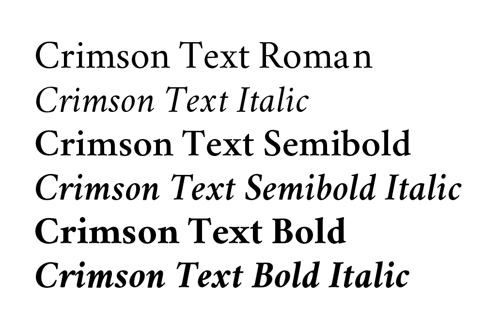 Example text with various weights in Crimson Text