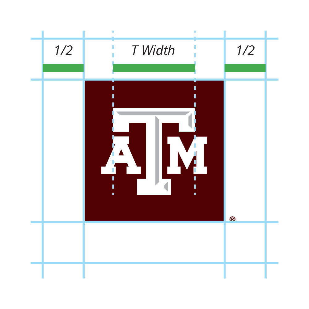 Example showing margins equal to half the width of the T in the A&M logo