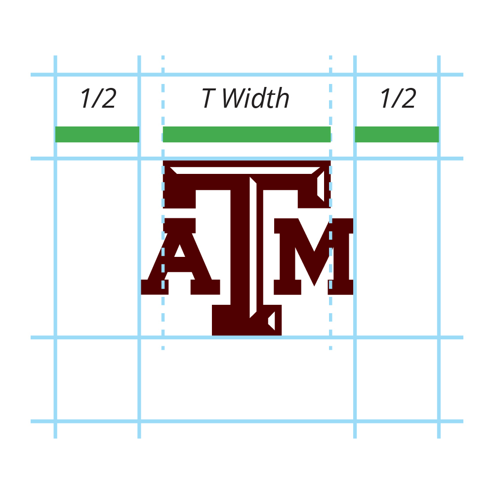 Example showing margins equal to half the width of the T in the A&M logo