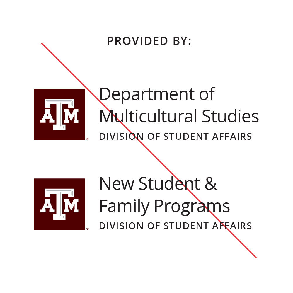 Example showing a repeated A&M logo next to each unit identity