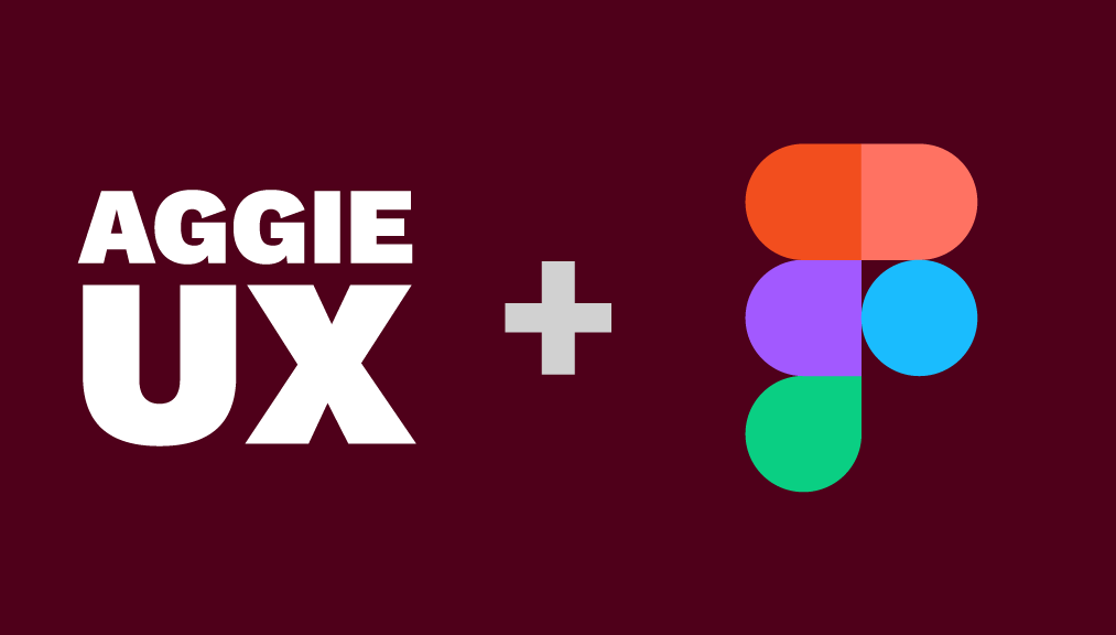 The Aggie UX logo next to the Figma Logo on a maroon background