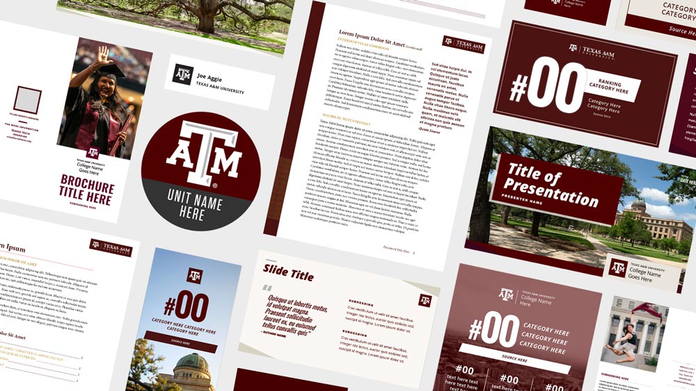 A collage of correctly branded Texas A&M templates